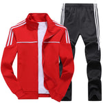 Autumn New Men Tracksuit Casual Solid Striped Zipper Sets Two Pieces Jackets + Pants 2019 Male Sportswear Sporting Suits Outwear