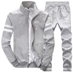 Autumn New Men Tracksuit Casual Solid Striped Zipper Sets Two Pieces Jackets + Pants 2019 Male Sportswear Sporting Suits Outwear